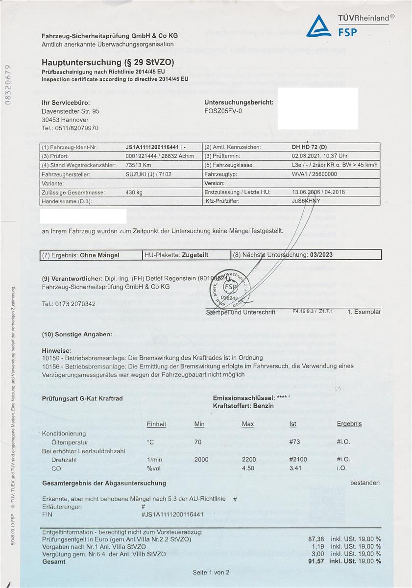 Rahmen Hauptrahmen Deutsche Papiere Suzuki GSX 1300 R Hayabusa WVA1/04 04-07  Suzuki   