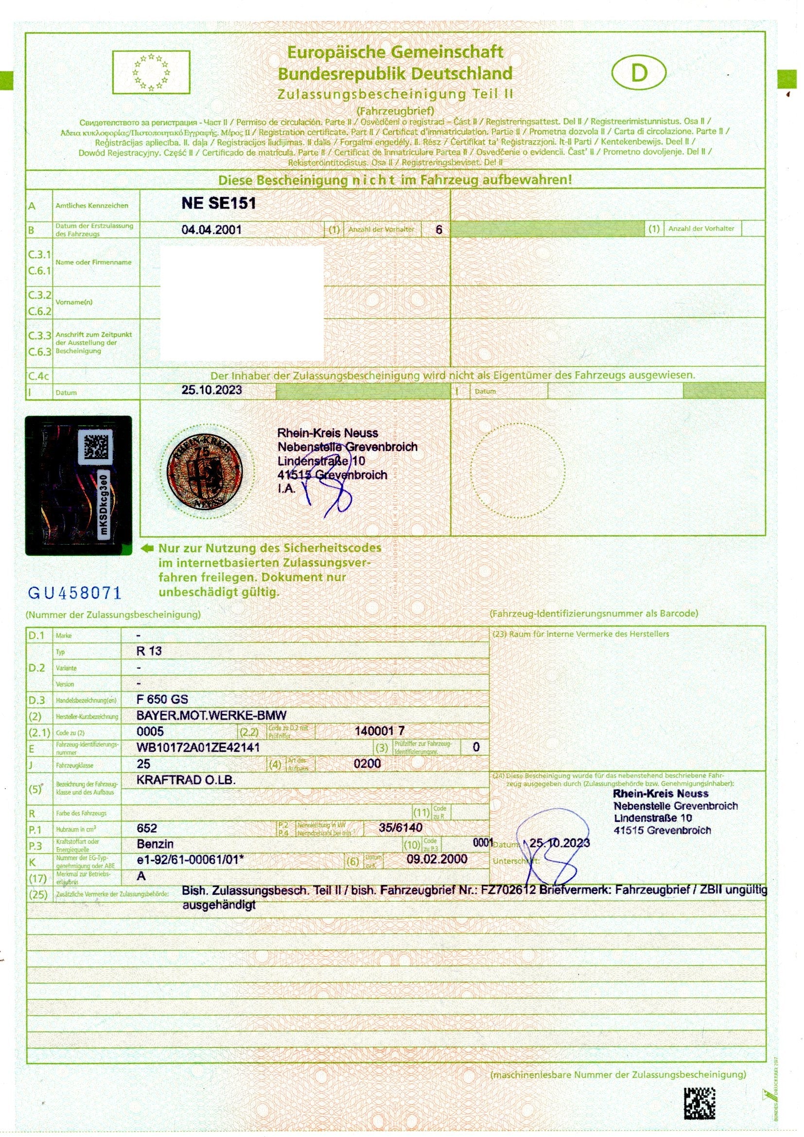 Rahmen Hauptrahmen BMW F 650 GS R13 0172 00-03  BMW   