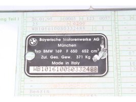 Rahmen Typenschild mit Papiere BMW F 650 169 93-00