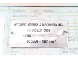 Kehyksen tunnistekilpi papereilla Hyosung GT 650 S GT650S 05-21