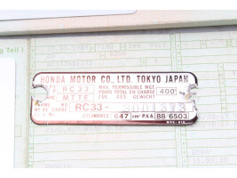 Placa de identificación con marco de papeles Honda...