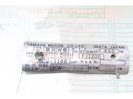 Kehyksen tunnistekilpi papereilla Yamaha FJ 1200 3CW 3CX...