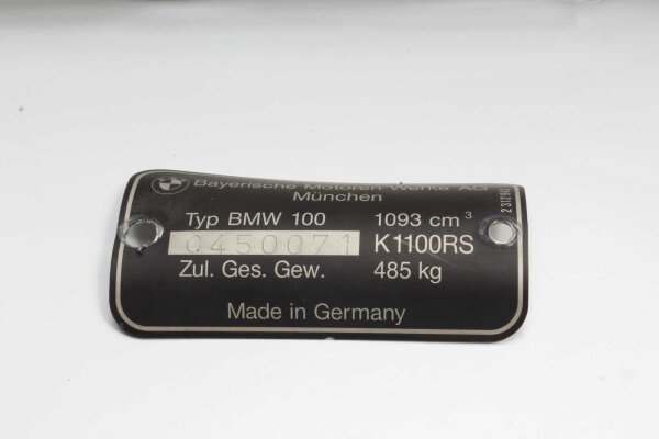 Type plate German papers without frame BMW K 1100 RS 0522 92-96