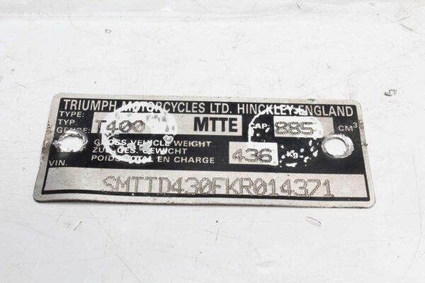 Typenschild Deutsche Papiere ohne Rahmen Triumph Tiger 900 T400 93-98