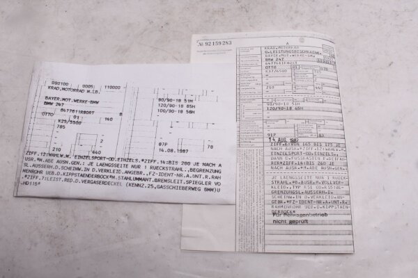 permis de circulation, carte grise, immatriculation de la moto BMW R 80 RT 0457 84-95