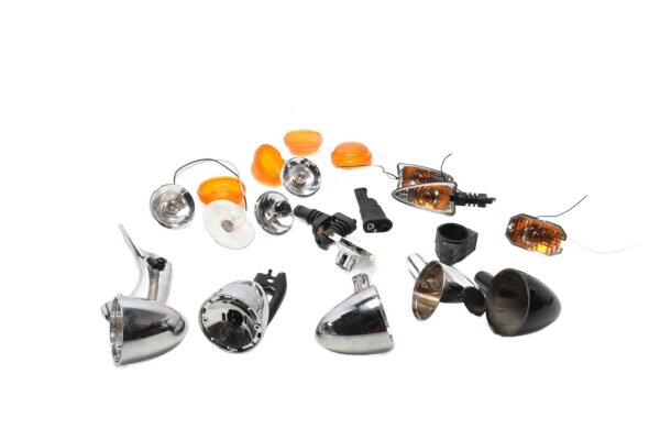 Indicator housing, bulb holder, lenses, universal set, orange Triumph universell