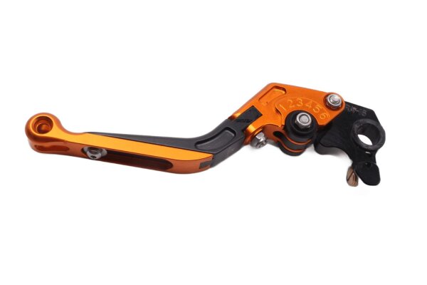 Justerbart, foldbart bremsegreb, øverst til højre, CNC-fræset, orange KTM 690 Duke A3 12-13