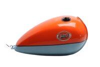 Brændstoftank malet orangeblå, benzintank...