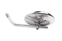 Oval mirror with eagle engraving, chrome, universal Harley Davidson universell