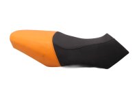 oranssi ja musta verhoiltu penkki, kaksivärinen...