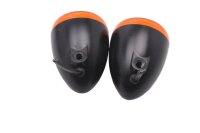 Pair of orange and black turn signals, left and right,...