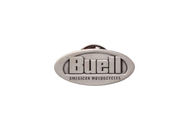 Nålmärke, kavajnål, svart/silver logotyp, motorcykelemblem Buell universell
