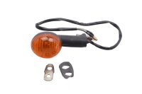 Front left turn signal, round, orange, black housing...