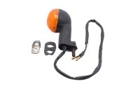 Front left turn signal, round, orange, black housing...