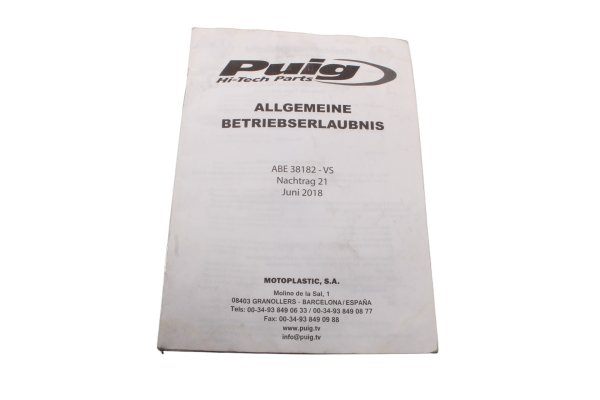 ABE Allgemeine Betriebserlaubnis Puig Windschild VS BMW F 800 GS E8GS 0219 08-12